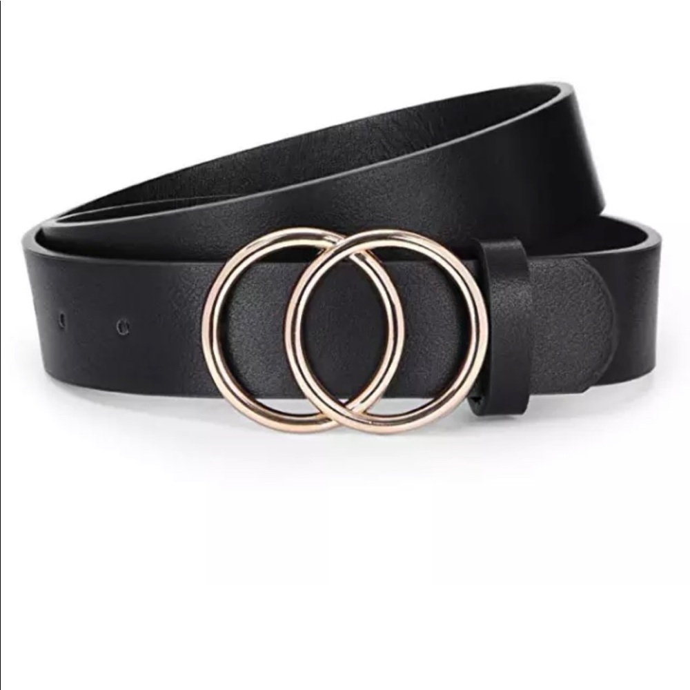 Black leather belt double O-Ring